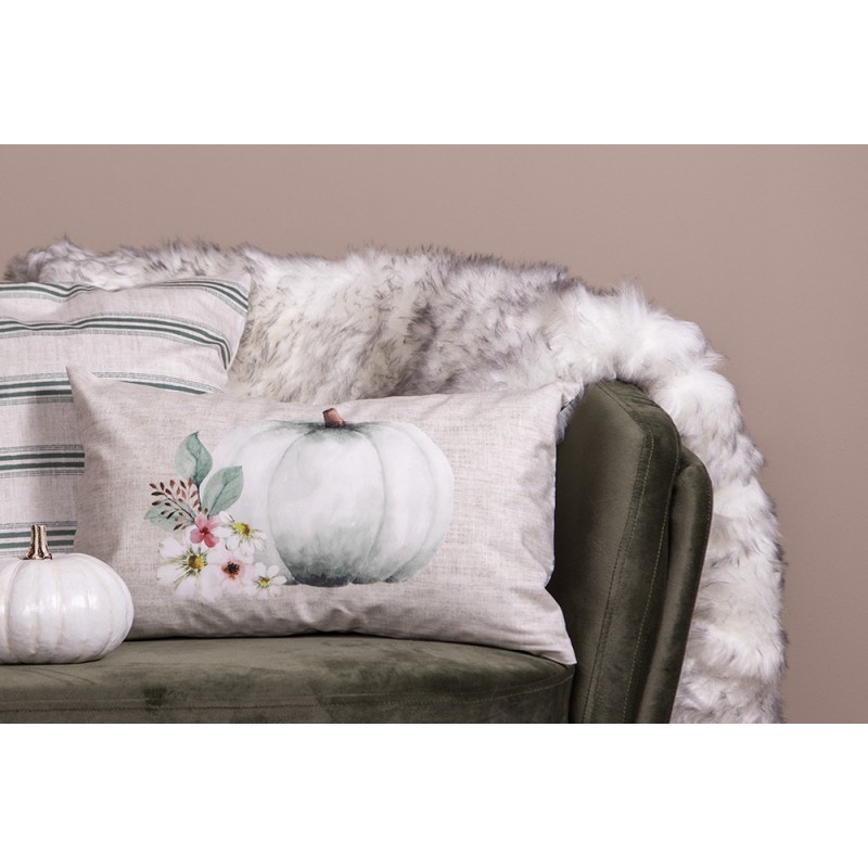 Clayre & Eef CSP36-2 Kussenhoes 30x50 Cm Beige Groen Polyester Pompoen Sierkussenhoes