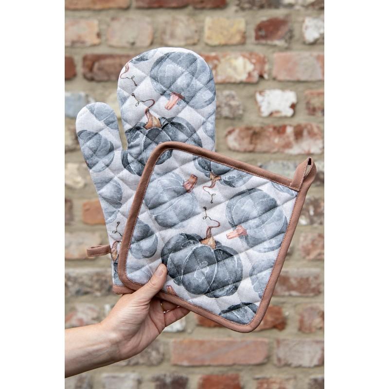 Clayre & Eef CSP45 Pannenlap 20x20 Cm Grijs Katoen Pompoen Vierkant