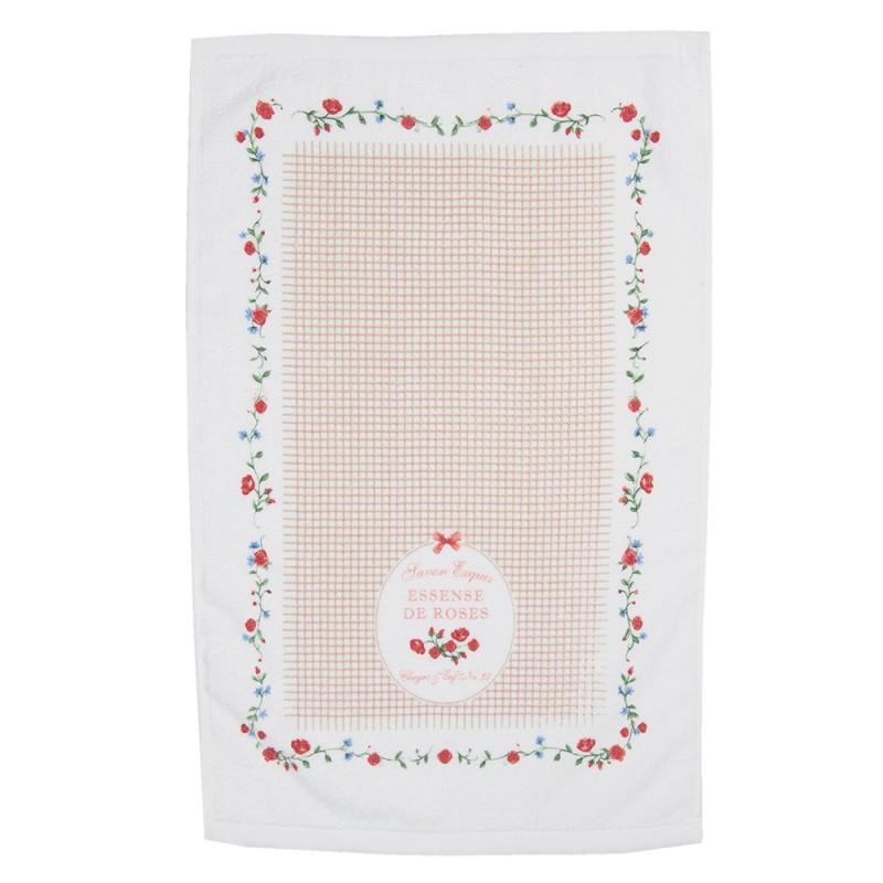 Clayre & Eef CT008 Gastendoekje 40x66 Cm Wit Groen Katoen Rozen Toilet Handdoek