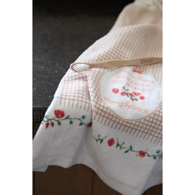 Clayre & Eef CT008 Gastendoekje 40x66 Cm Wit Groen Katoen Rozen Toilet Handdoek