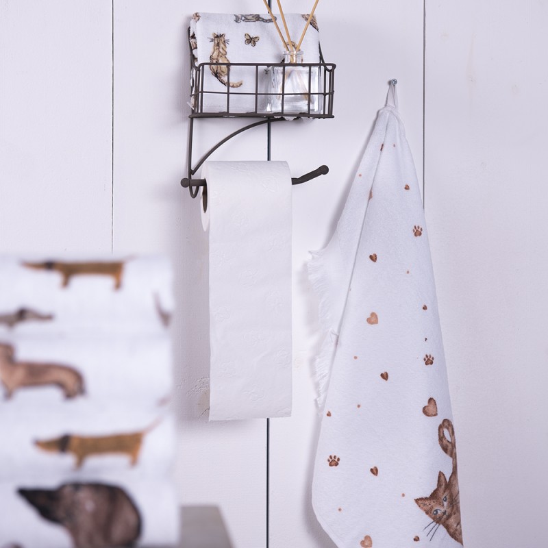 Clayre & Eef CT015 Gastendoekje 40x66 Cm Wit Grijs Katoen Katten Toilet Handdoek