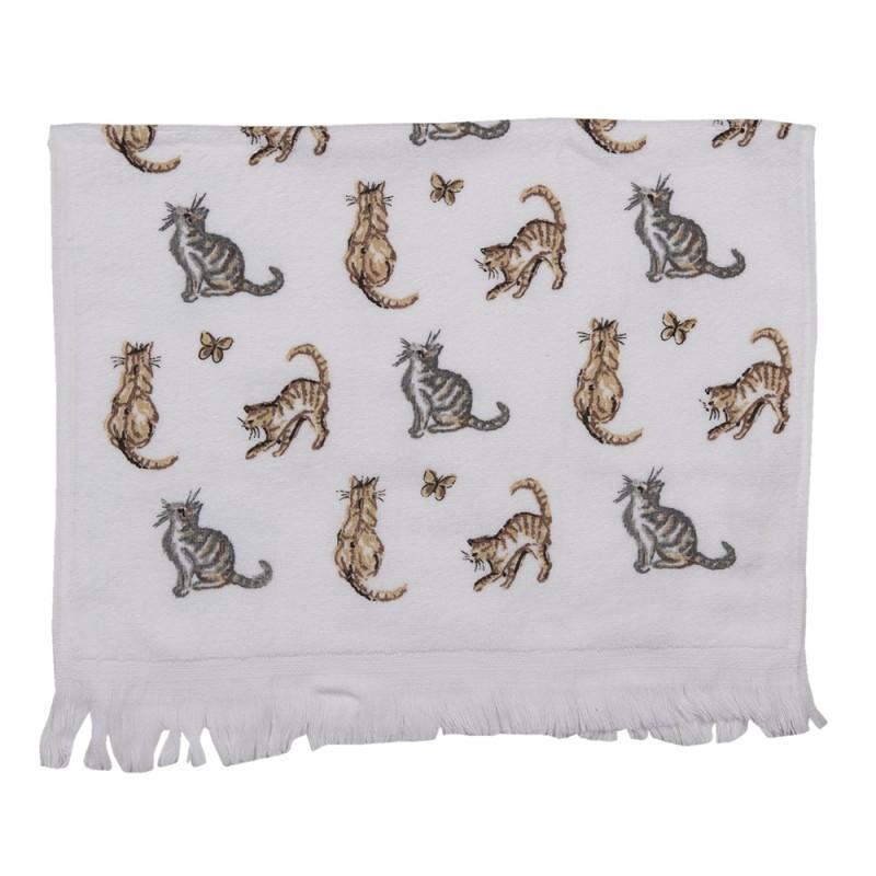 clayre & eef CT015 Gastendoekje 40x66 cm Wit Grijs Katoen Katten Toilet Handdoek