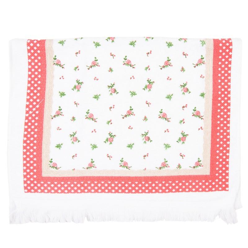 clayre & eef CT022 Gastendoekje 40x66 cm Wit Rood Katoen Bloemen Toilet Handdoek