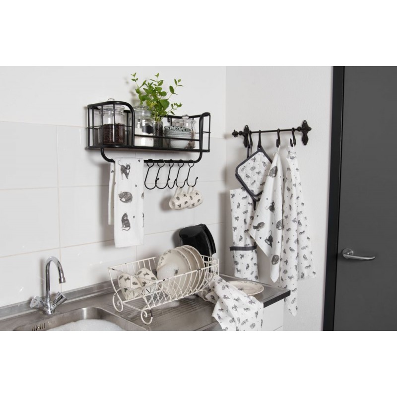 Clayre & Eef CTCAK Gastendoekje 40x66 Cm Grijs Wit Katoen Katten Toilet Handdoek