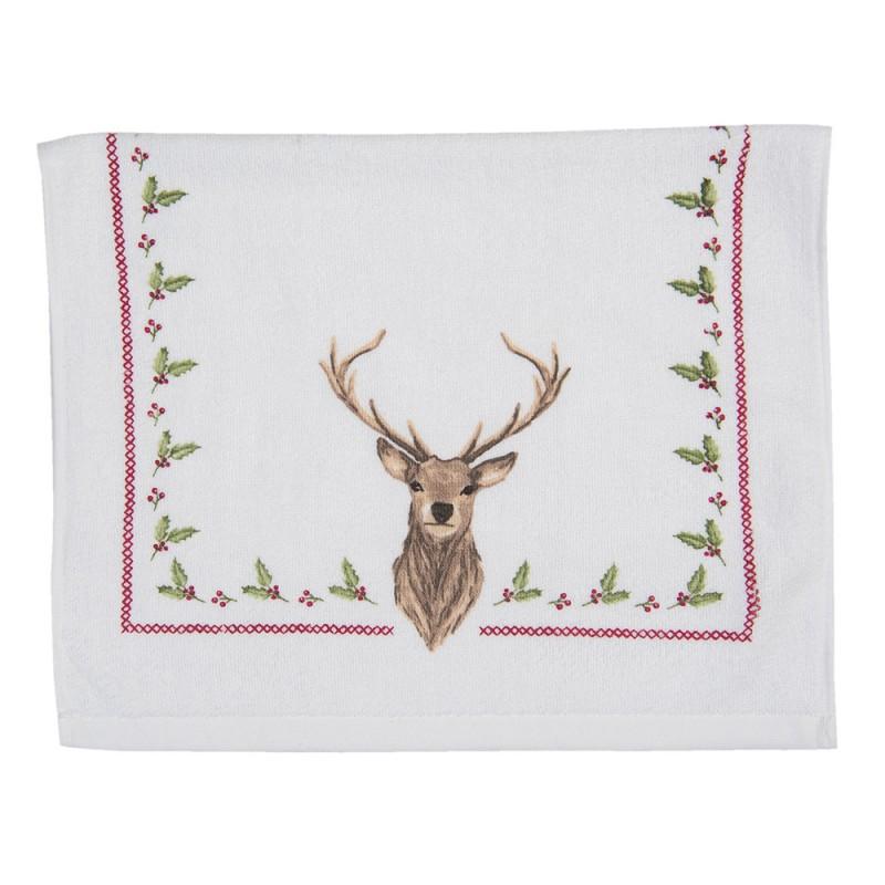 clayre & eef CTCOL Gastendoekje 40x66 cm Beige Bruin Katoen Hert Rechthoek Toilet Handdoek