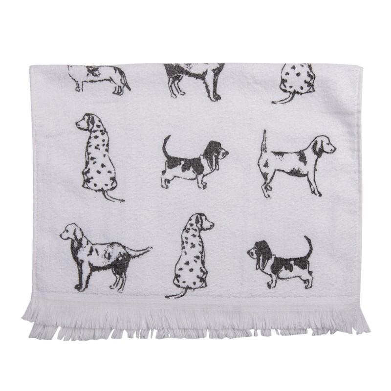 clayre & eef CTDOL Gastendoekje 40x66 cm Wit Grijs Katoen Honden Rechthoek Toilet Handdoek