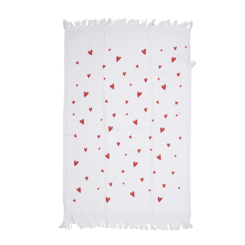 Clayre & Eef CTFAS-1 Gastendoekje 40x66 Cm Wit Rood Katoen Hartjes