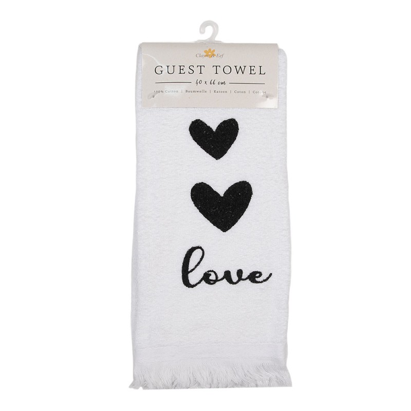 Clayre & Eef CTLBS-1 Gastendoekje 40x66 Cm Wit Katoen Hartjes