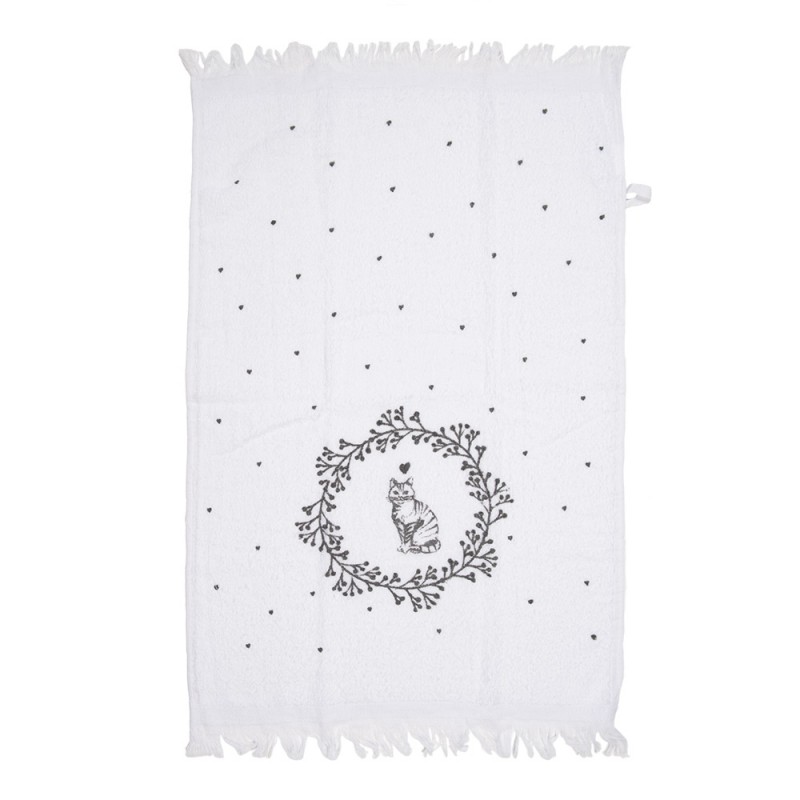 Clayre & Eef CTLGC-2 Gastendoekje 40x66 Cm Wit Katoen Kat