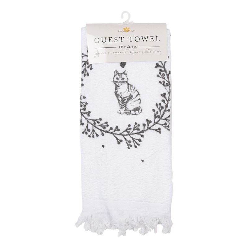 Clayre & Eef CTLGC-2 Gastendoekje 40x66 Cm Wit Katoen Kat