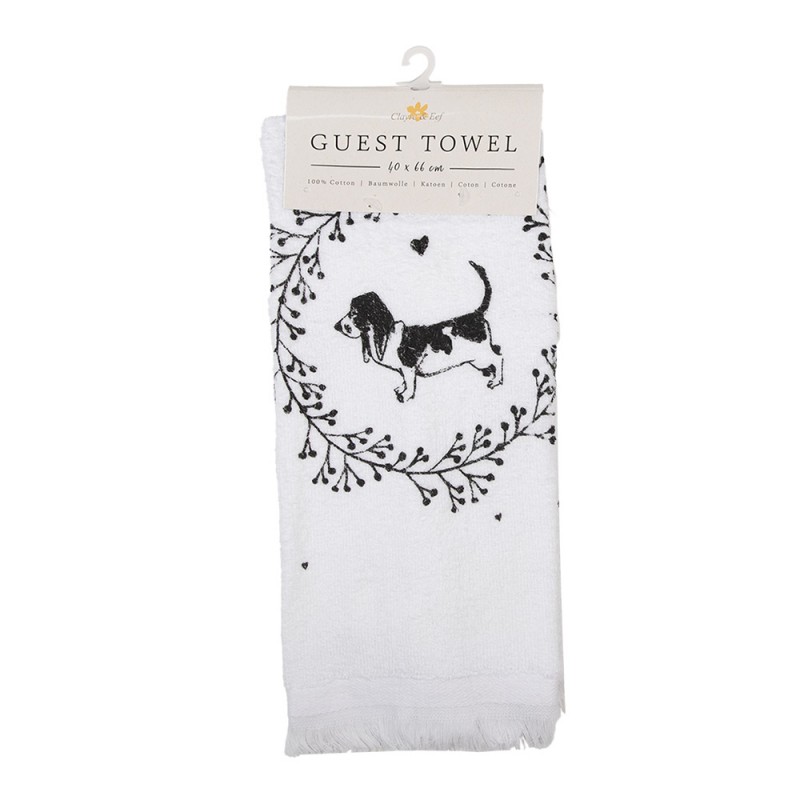 Clayre & Eef CTLGD-2 Gastendoekje 40x66 Cm Wit Katoen Hond