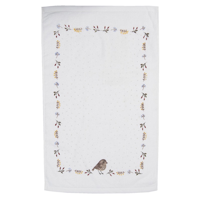 Clayre & Eef CTSP Gastendoekje 40x66 Cm Beige Bruin Katoen Vogel Toilet Handdoek