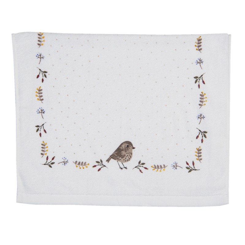 clayre & eef CTSP Gastendoekje 40x66 cm Beige Bruin Katoen Vogel Toilet Handdoek