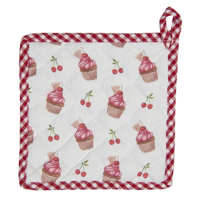 clayre & eef CUP45 Pannenlap 20x20 cm Rood Wit Katoen Cupcakes Vierkant Afgiet Pannenlap
