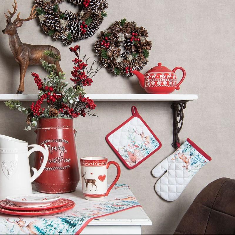 Clayre & Eef DCH44 Ovenwant 18x30 Cm Wit Rood Katoen Hert Ovenhandschoen