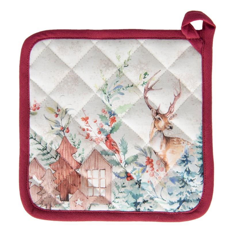 clayre & eef DCH45 Pannenlap 20x20 cm Wit Rood Katoen Hert Vierkant Afgiet Pannenlap