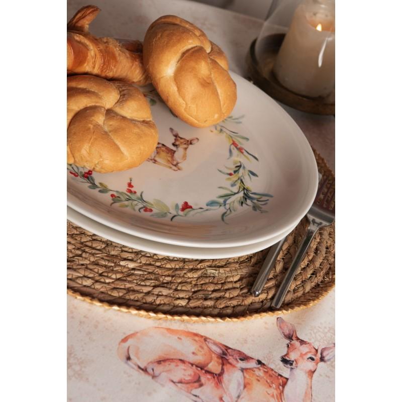 Clayre & Eef DCHFP Dinerbord Ø 28 Cm Wit Groen Keramiek Hert Rond Eetbord