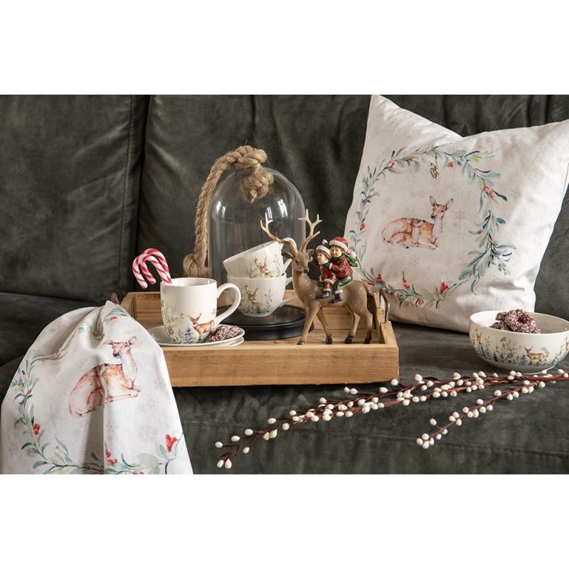 Clayre & Eef DCHKS Kop En Schotel 200 Ml Wit Keramiek Hert Rond Servies