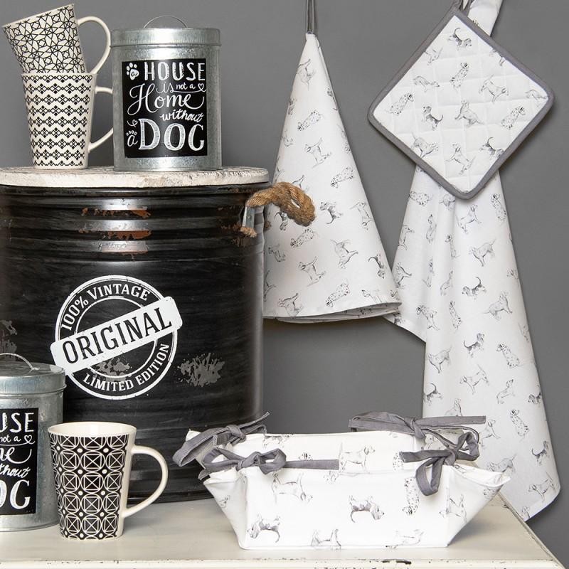 Clayre & Eef DOF49 Tassenopberger 21x46 Cm Grijs Wit Katoen Teckel Tassenzak