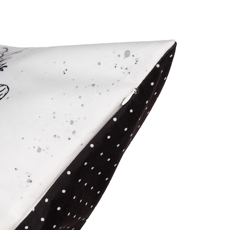 Clayre & Eef DR23 Kussenhoes 45x45 Cm Wit Zwart Polyester Konijn Sierkussenhoes