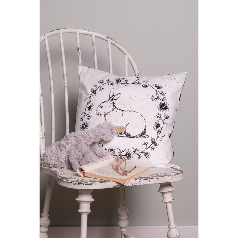Clayre & Eef DR23 Kussenhoes 45x45 Cm Wit Zwart Polyester Konijn Sierkussenhoes