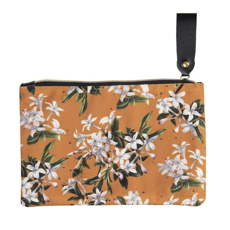 clayre & eef FAP0223 Toilettas Dames 24x15 cm Oranje Polyester Bloemen Rechthoek