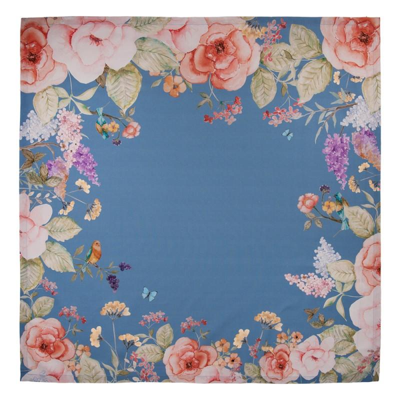 Clayre & Eef FFA01BL Tafelkleed 100x100 Cm Blauw Katoen Bloemen Vierkant