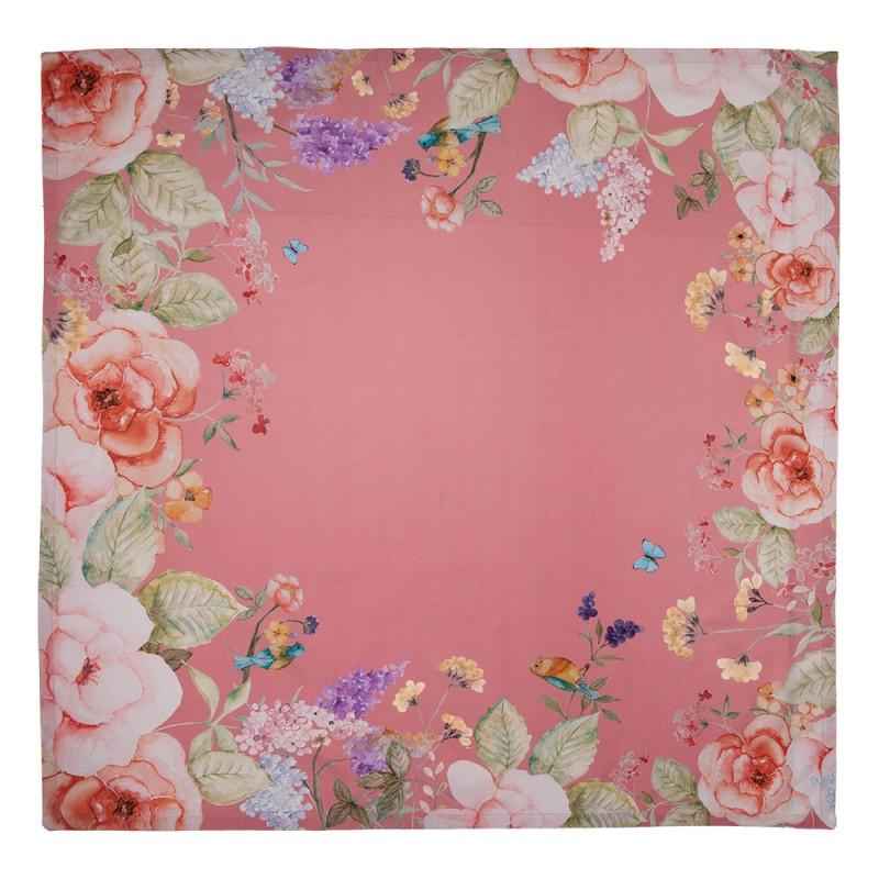 Clayre & Eef FFA01P Tafelkleed 100x100 Cm Roze Katoen Bloemen Vierkant