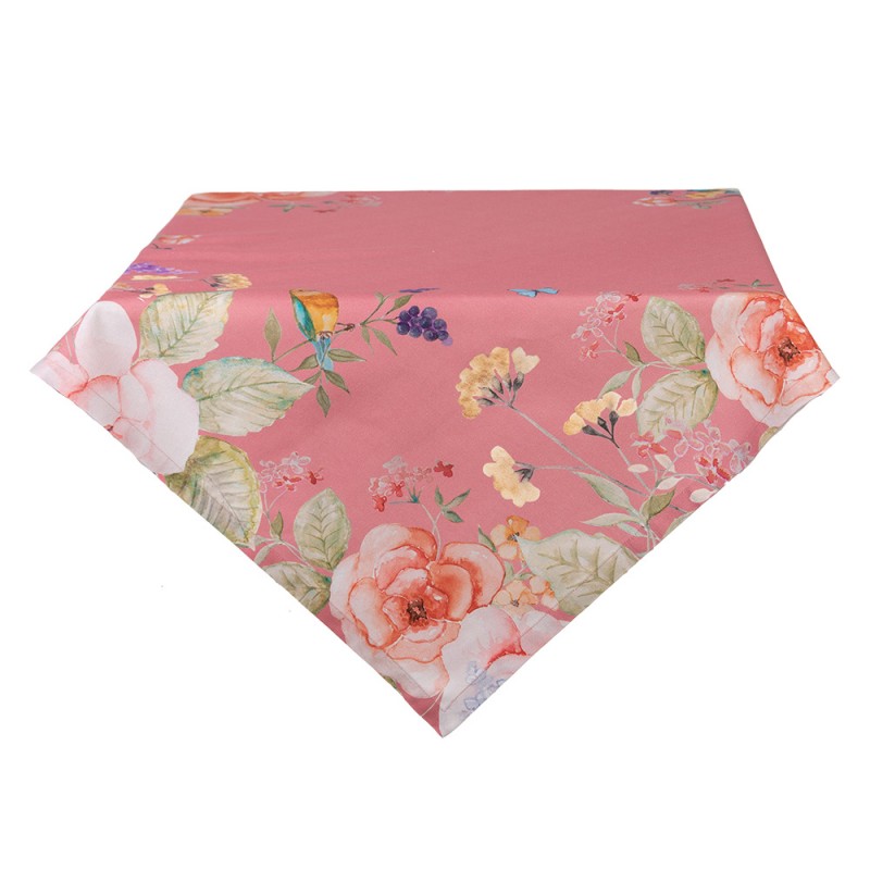 clayre & eef FFA01P Tafelkleed 100x100 cm Roze Katoen Bloemen Vierkant