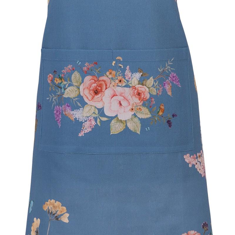 Clayre & Eef FFA41BL Keukenschort 70x85 Cm Blauw Katoen Bloemen