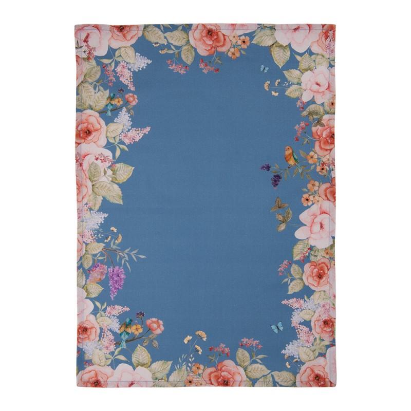 Clayre & Eef FFA42BL Theedoek 50x70 Cm Blauw Katoen Bloemen