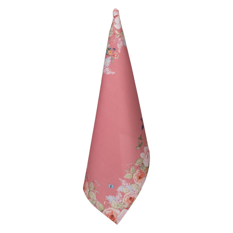 clayre & eef FFA42P Theedoek 50x70 cm Roze Katoen Bloemen