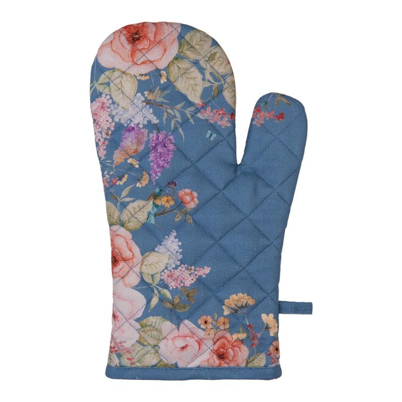 Clayre & Eef FFA44BL Ovenwant 18x30 Cm Blauw Katoen Bloemen