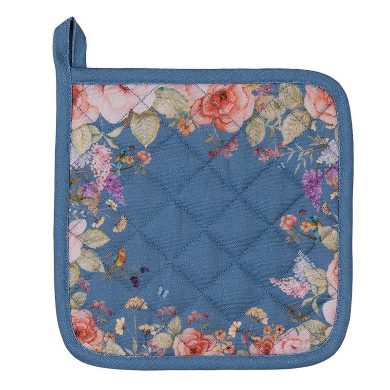 Clayre & Eef FFA45BL Pannenlap 20x20 Cm Blauw Katoen Bloemen
