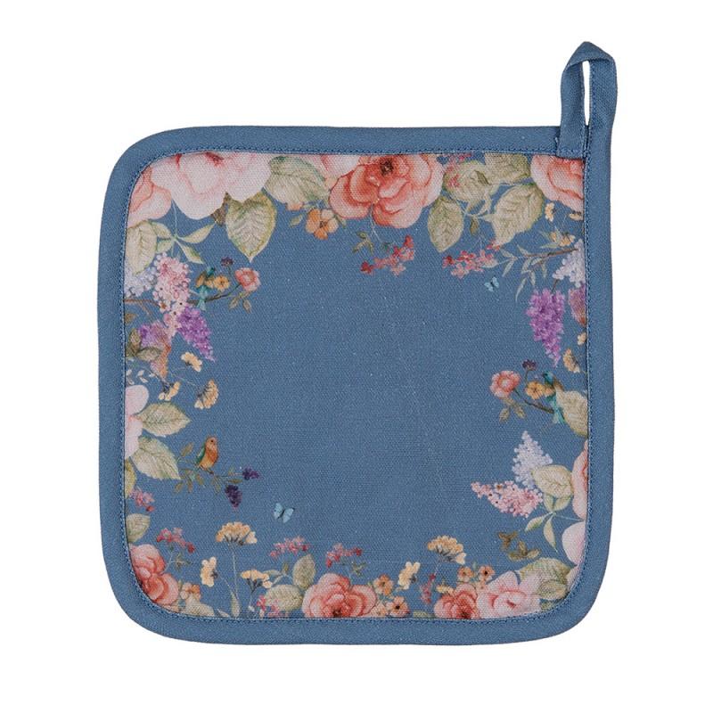 clayre & eef FFA45BL Pannenlap 20x20 cm Blauw Katoen Bloemen