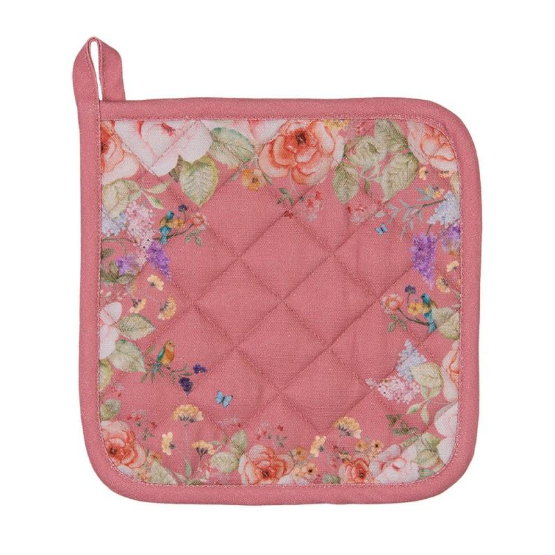 Clayre & Eef FFA45P Pannenlap 20x20 Cm Roze Katoen Bloemen