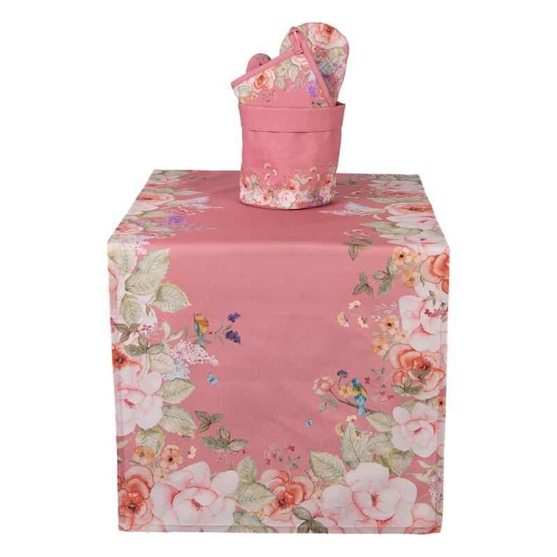 Clayre & Eef FFA64P Tafelloper 50x140 Cm Roze Katoen Bloemen