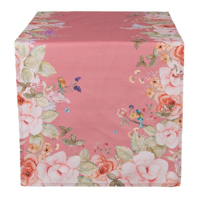 clayre & eef FFA64P Tafelloper 50x140 cm Roze Katoen Bloemen