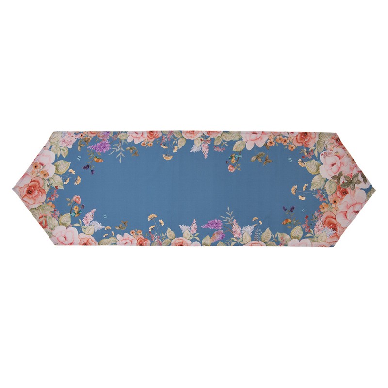 Clayre & Eef FFA65BL Tafelloper 50x160 Cm Blauw Katoen Bloemen