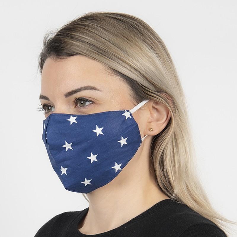 Clayre & Eef FM0010 Mondkapje Wasbaar 13x26 Cm Blauw Katoen Mondmasker