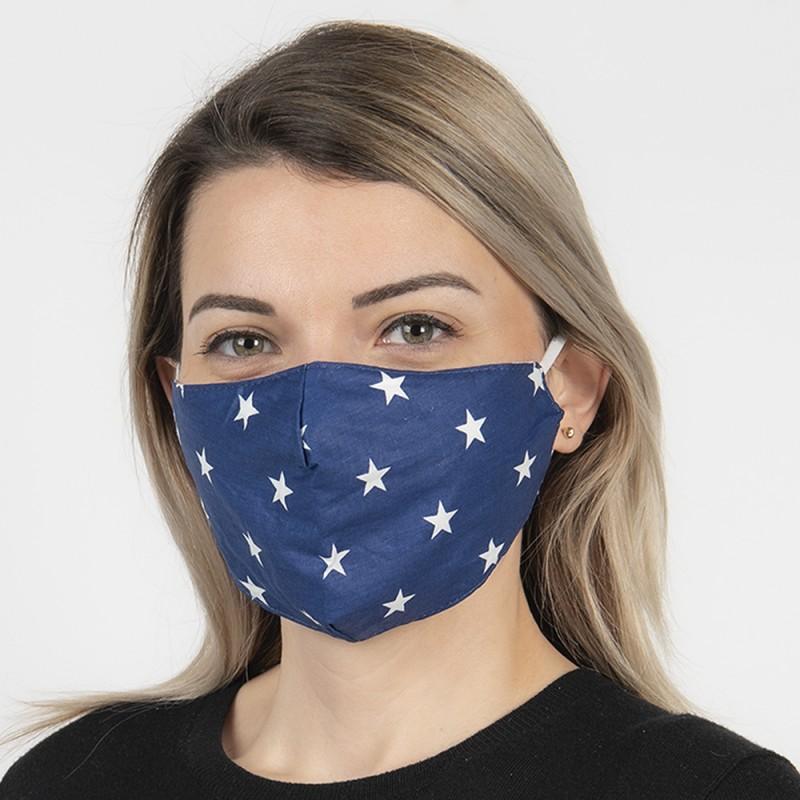 clayre & eef FM0010 Mondkapje Wasbaar 13x26 cm Blauw Katoen Mondmasker
