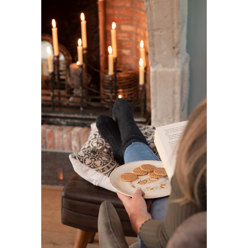 Clayre & Eef FXDP Ontbijtbord Ø 20 Cm Beige Bruin Keramiek Vos Rond Bord