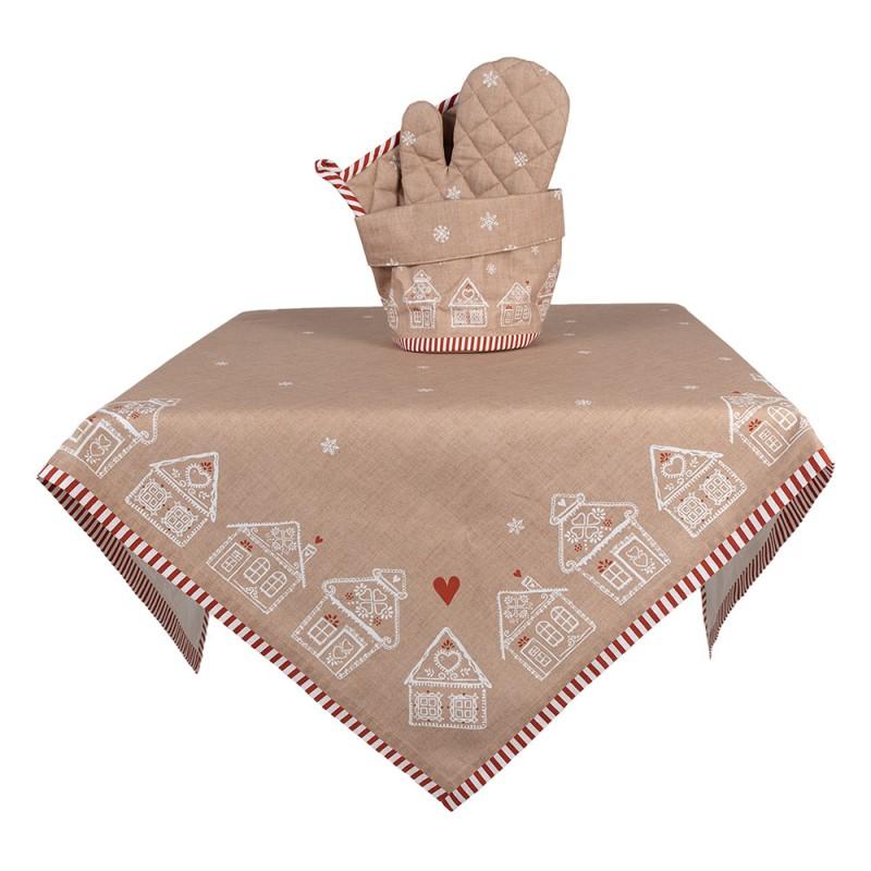 Clayre & Eef GBB01 Tafelkleed 100x100 Cm Bruin Katoen Gingerbread House