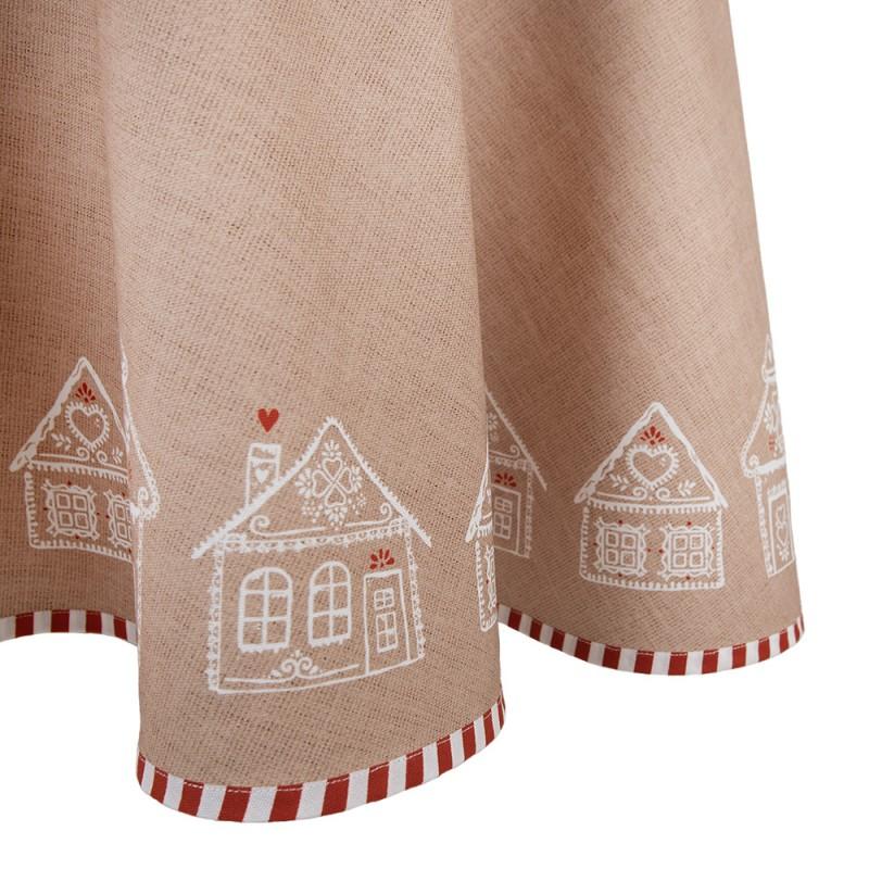 Clayre & Eef GBB07 Tafelkleed Ø 170 Cm Bruin Katoen Gingerbread House Rond Tafellaken