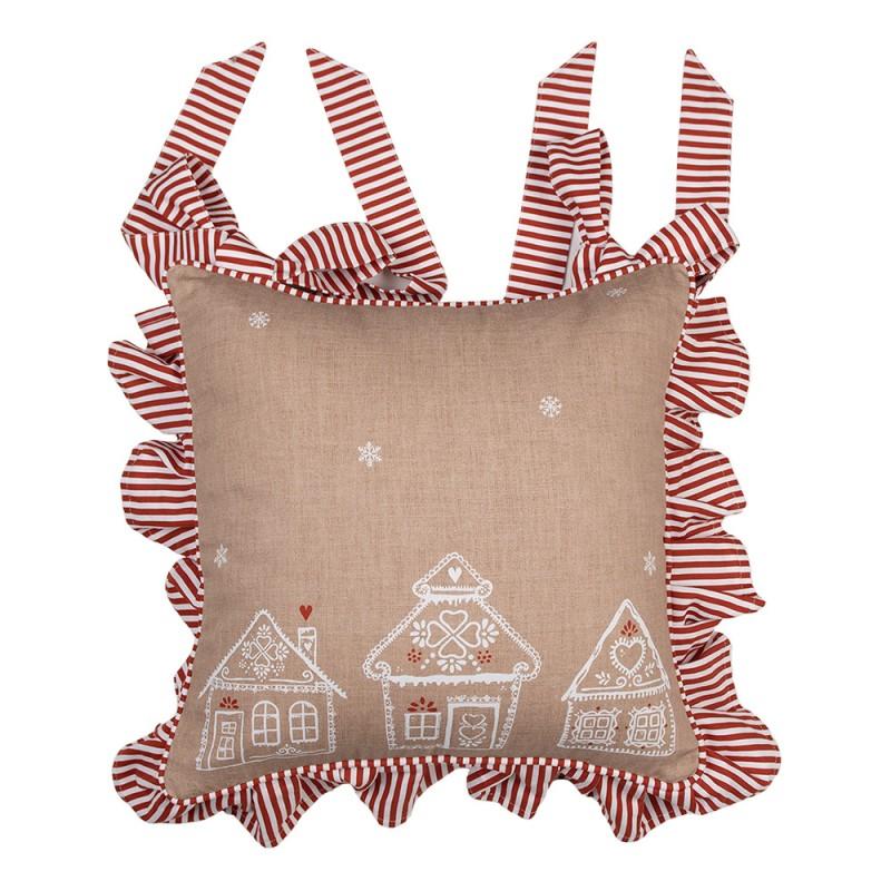 clayre & eef GBB25 Kussenhoes Stoelkussen 40x40 cm Bruin Katoen Gingerbread house Sierkussenhoes