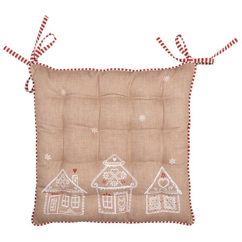 clayre & eef GBB29 Stoelkussen Foam 40x40x4 cm Bruin Katoen Gingerbread house Zitkussen