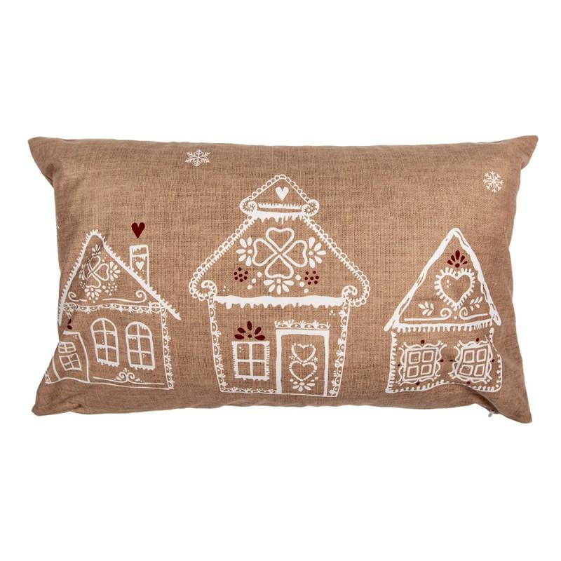 clayre & eef GBB36 Kussenhoes 30x50 cm Bruin Polyester Gingerbread house Sierkussenhoes