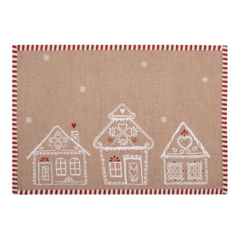 Clayre & Eef GBB40 Placemats Set Van 6 48x33 Cm Bruin Katoen Gingerbread House
