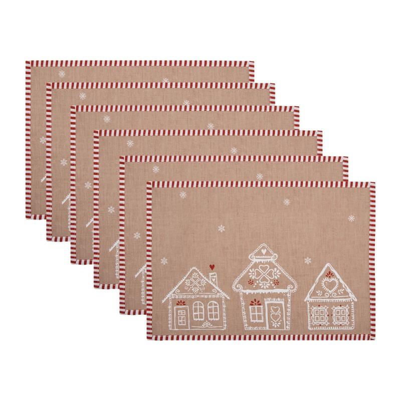 clayre & eef GBB40 Placemats Set van 6 48x33 cm Bruin Katoen Gingerbread house