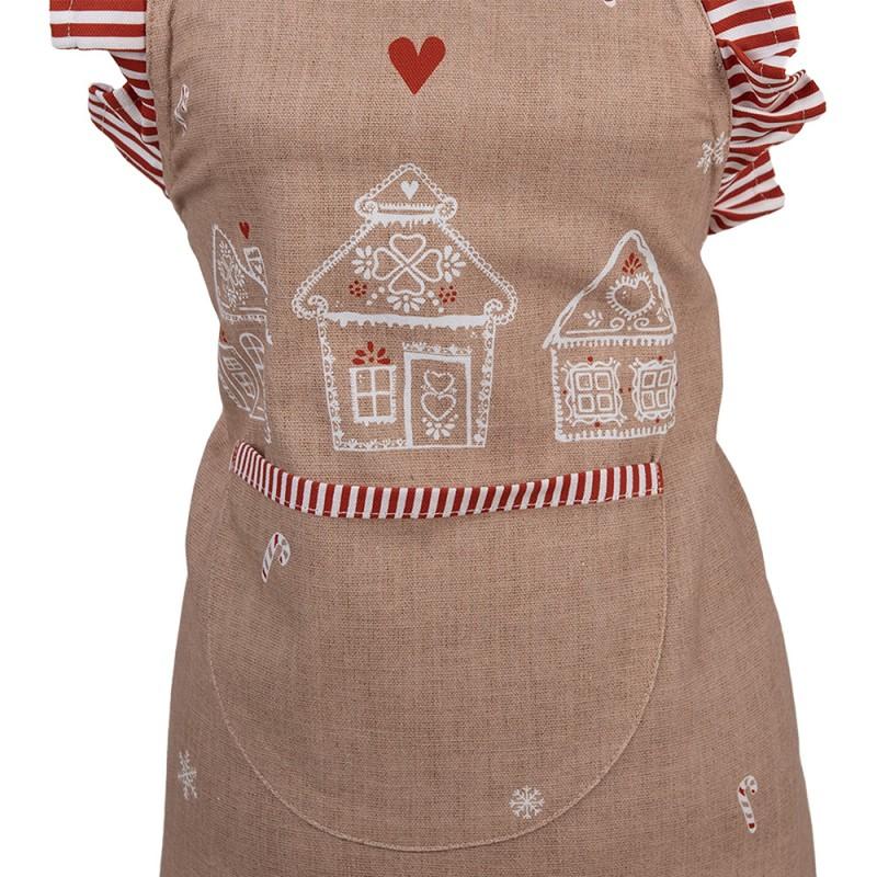 Clayre & Eef GBB41K Keukenschort Kinderen 48x56 Cm Bruin Katoen Gingerbread House
